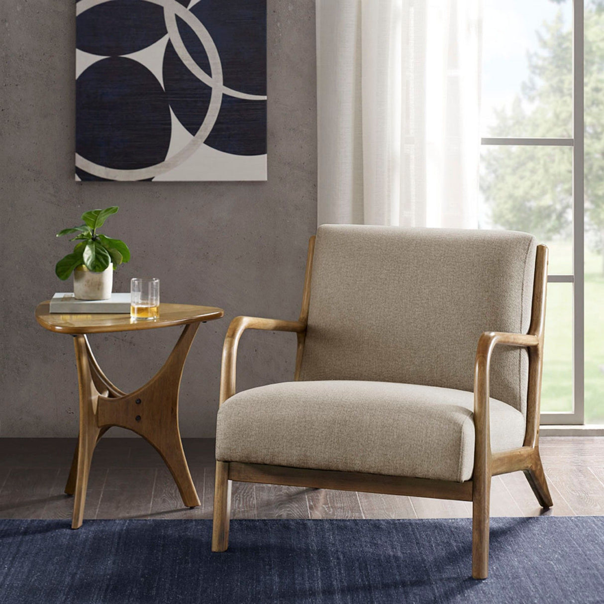 Mid-Century Style Lounge Chair With Upholstered Seat