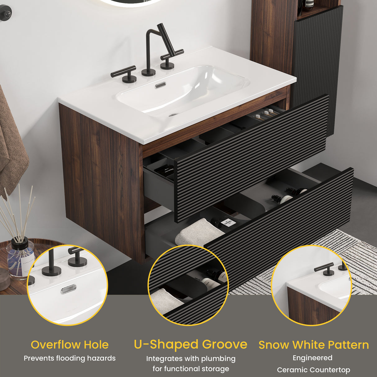Gloria 30" Wall Mounted Soft Bathroom Vanity