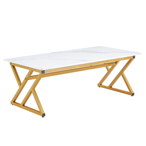 Modern Rock Slab Coffee Table With Metal Legs
