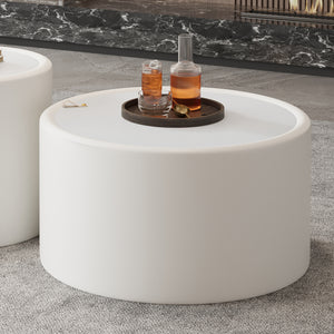 White Round Coffee Table with Tempered Glass Top