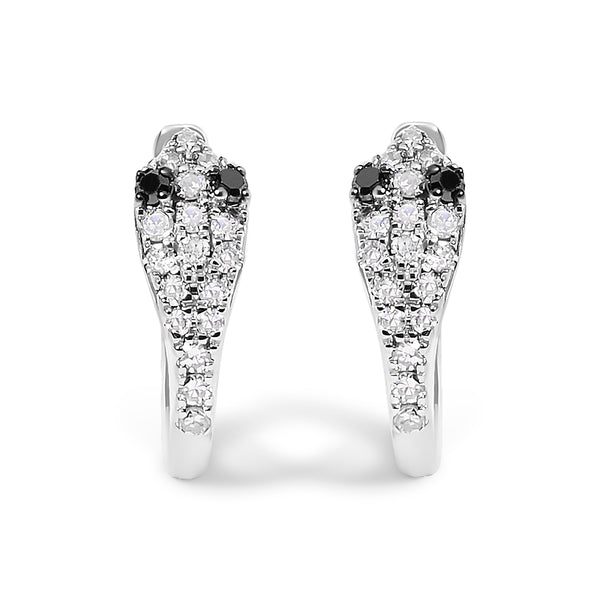 10K White Gold 1/5 Cttw Diamond Snake Eyes Huggy Hoop Earrings