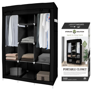 Portable Free Standing Closet with 8 Storage Shelves, 2 Hanging Rod & 4 Pockets