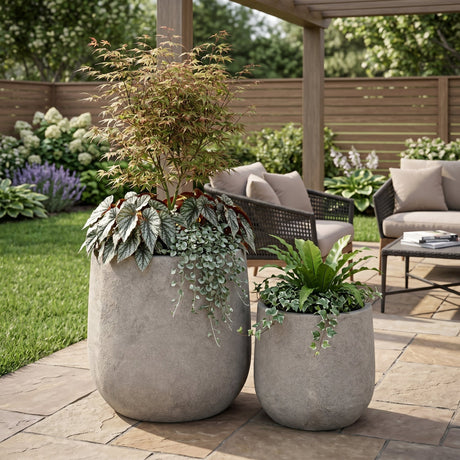 Round Concrete Planter Set of 2 - Antique Grey