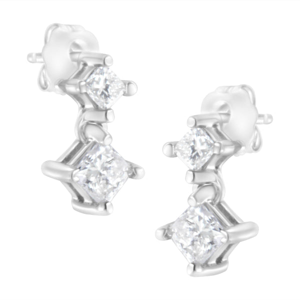 14K White Gold 3/4 cttw Double Diamond Princess-Cut Stud Earrings (I-J Clarity, I2-I3 Color)