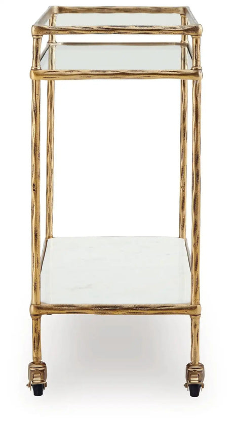 Plattfield - Bar Cart - Antique Gold Finish - Best Buy Furniture