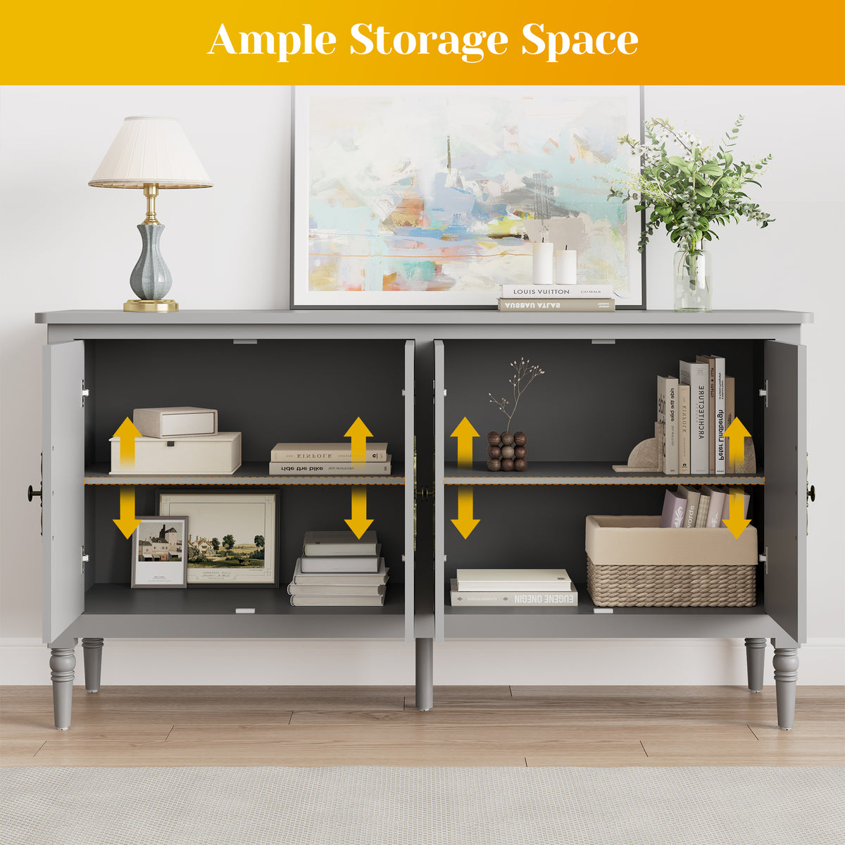Mid Century Wood Buffet Sideboard for Living Room