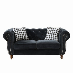 Chesterfield 3 And 2 Seater Upholstery Sofa With Roll Armrest & Nailhead Fabric Couch