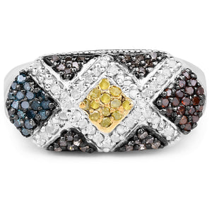 0.61 Carat Genuine Multi Diamond .925 Sterling Silver Ring