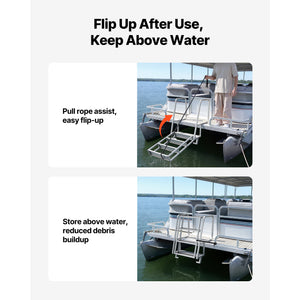 Flip-Up Dock Ladder, 4-Step, Heavy-Duty Aluminum Alloy Pontoon Boat Swim Ladder