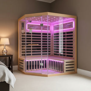 Pentagonal Sauna Room With Carbon Heating Plates - American White Oak