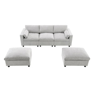 Modular Sectional With Storage Pockets, 5 Seat U Shaped Couch Set With Pillows, Free Combination Modern Cloud Sofa With 2 Movable Ottoman