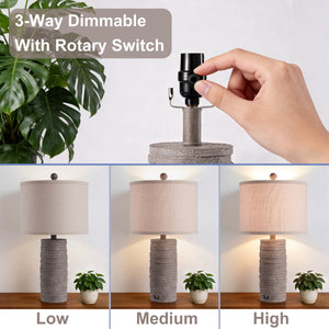 Farmhouse Resin Table Lamp, 22.6-Inch, 3-Way Dimmable with USB Port, Dark Brown, Set of 2