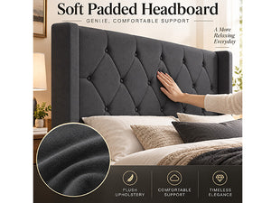 Modern Queen Size Platform Bed Frame with Tufted Velvet Headboard