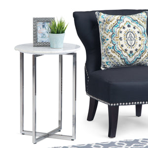 Marsden - Side Table With Polished Base - White / Silver