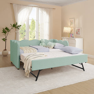 Gingham Daybed With USB Charging Port, Wave Shaped Design
