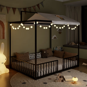 3 In 1 Convertible Montessori Floor Bed With Fenced Support