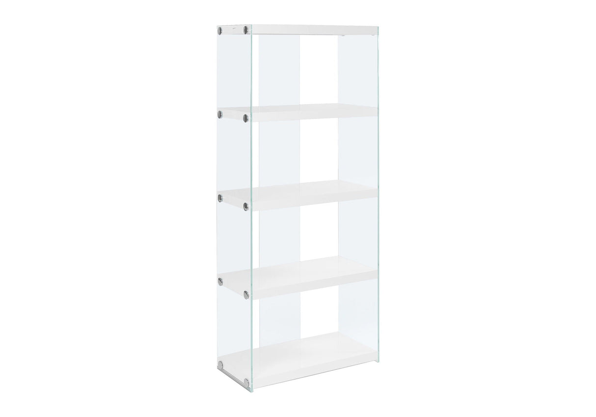 Bookshelf, Bookcase, Etagere, 5 Tier, Glossy Clear Tempered Glass - White - Best Buy Furniture