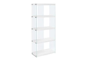 Bookshelf, Bookcase, Etagere, 5 Tier, Glossy Clear Tempered Glass - White - Best Buy Furniture