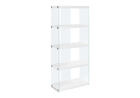 Bookshelf, Bookcase, Etagere, 5 Tier, Glossy Clear Tempered Glass - White - Best Buy Furniture
