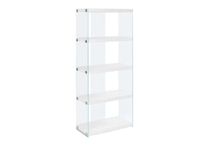 Bookshelf, Bookcase, Etagere, 5 Tier, Glossy Clear Tempered Glass - White