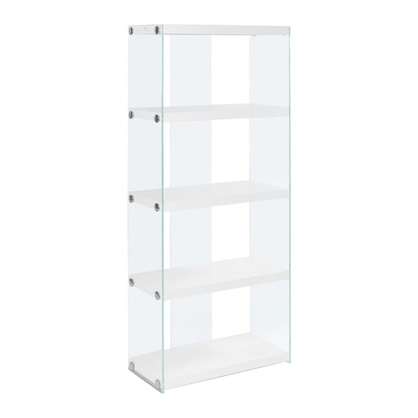 Bookshelf, Bookcase, Etagere, 5 Tier, Glossy Clear Tempered Glass - White - Best Buy Furniture