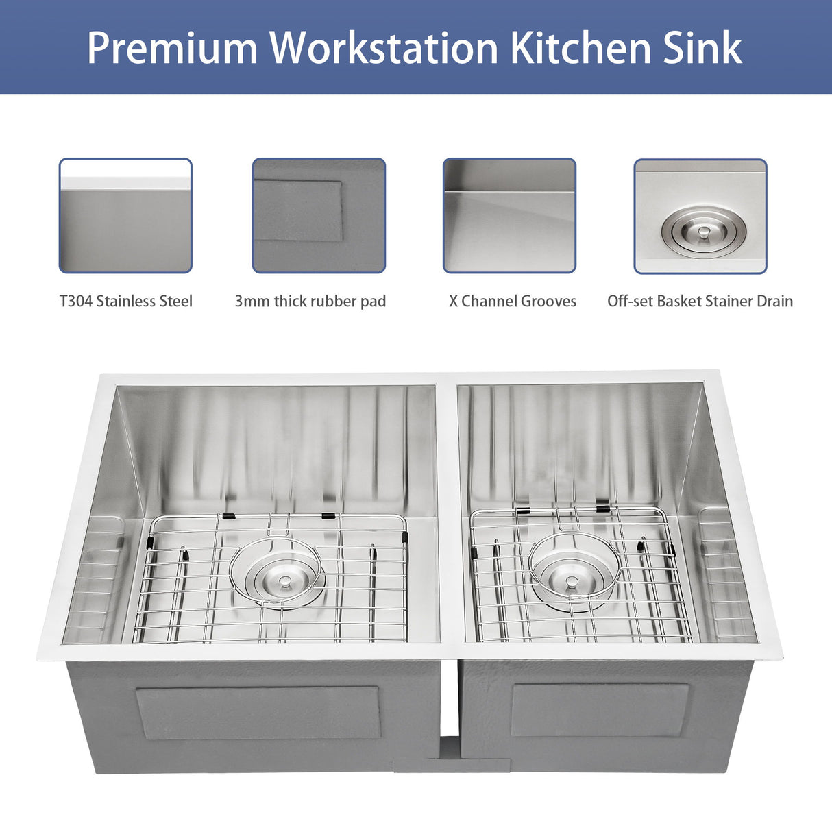 Modern Double Bowl Undermount Sink Design With 10" Deep Basins