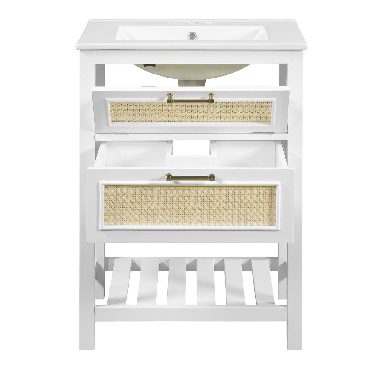 Modern Bathroom Vanity With Integrated Sink, Cabinet With 1 Deep Drawer And 1 Tip-Out Drawer
