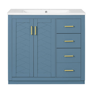Bathroom Vanity With Sink, Storage Cabinet, Freestanding Set With 3 Drawers & Soft Closing Doors - Indigo