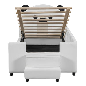 Upholstered Daybed With Bear Shaped Headboard, Hydraulic System And Breathable Fence
