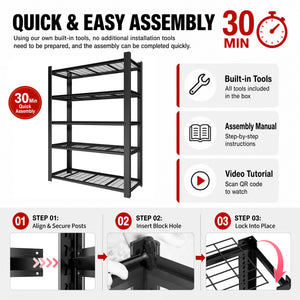 78"H 5-Tier Adjustable Heavy Duty Metal Mesh Storage Rack