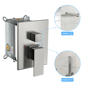 Wall Mounted Shower System With Adjustable Slide Bar And Rough In Valve, 12" Square Design - Brushed Nickel