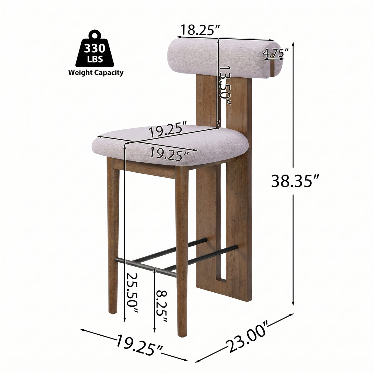 Renee Indoor Modern Split-Back Rubber Wood Counter Stool
