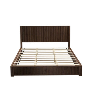 Solid Wood Platform Bed Frame with Headboard, King Size, Walnut