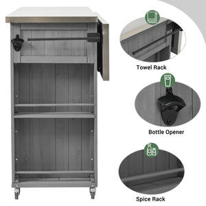 Outdoor Kitchen Island With Stainless Steel Top, Ample Storage Space, Towel And Spice Racks And A Bottle Opener