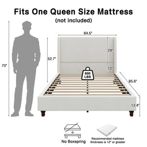52.7" Tall Upholstered Wingback Queen Platform Bed Frame