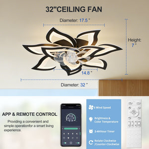 Modern Ceiling Fan with Lights Remote Control, 10 PCS Blades, 32"