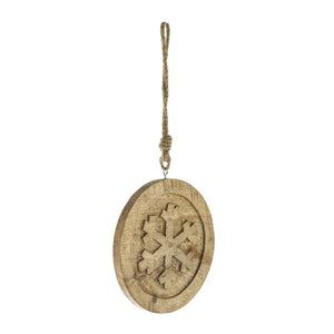 Wooden Hanging Circle With Snowflake Cut Christmas Ornaments (Set of 12)