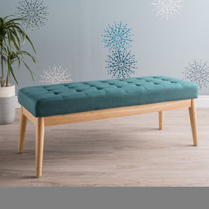 Vibratory - Button Tufted Upholstered Ottoman With Splayed Wooden Legs - Teal / Natural