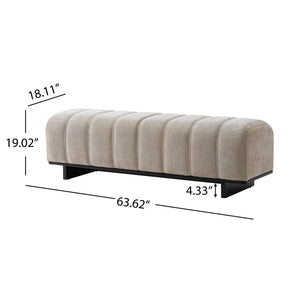 Indoor Dining Bench in Oatmeal Chenille Fabric with Rubber Wood Legs