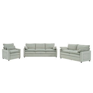 Modern Sofa Set With Double Layer Cushion And Side Storage Pockets
