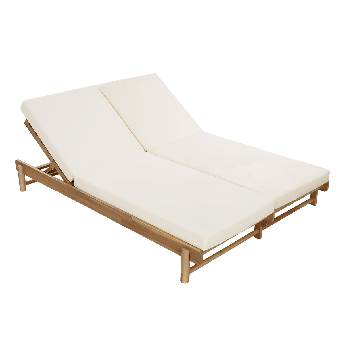 Light Teak Acacia Wood Double Chaise Lounger Set