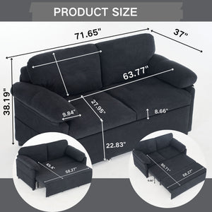 Convertible Pull Out Sofa Bed Queen Size, 3 In 1 With Side Storage