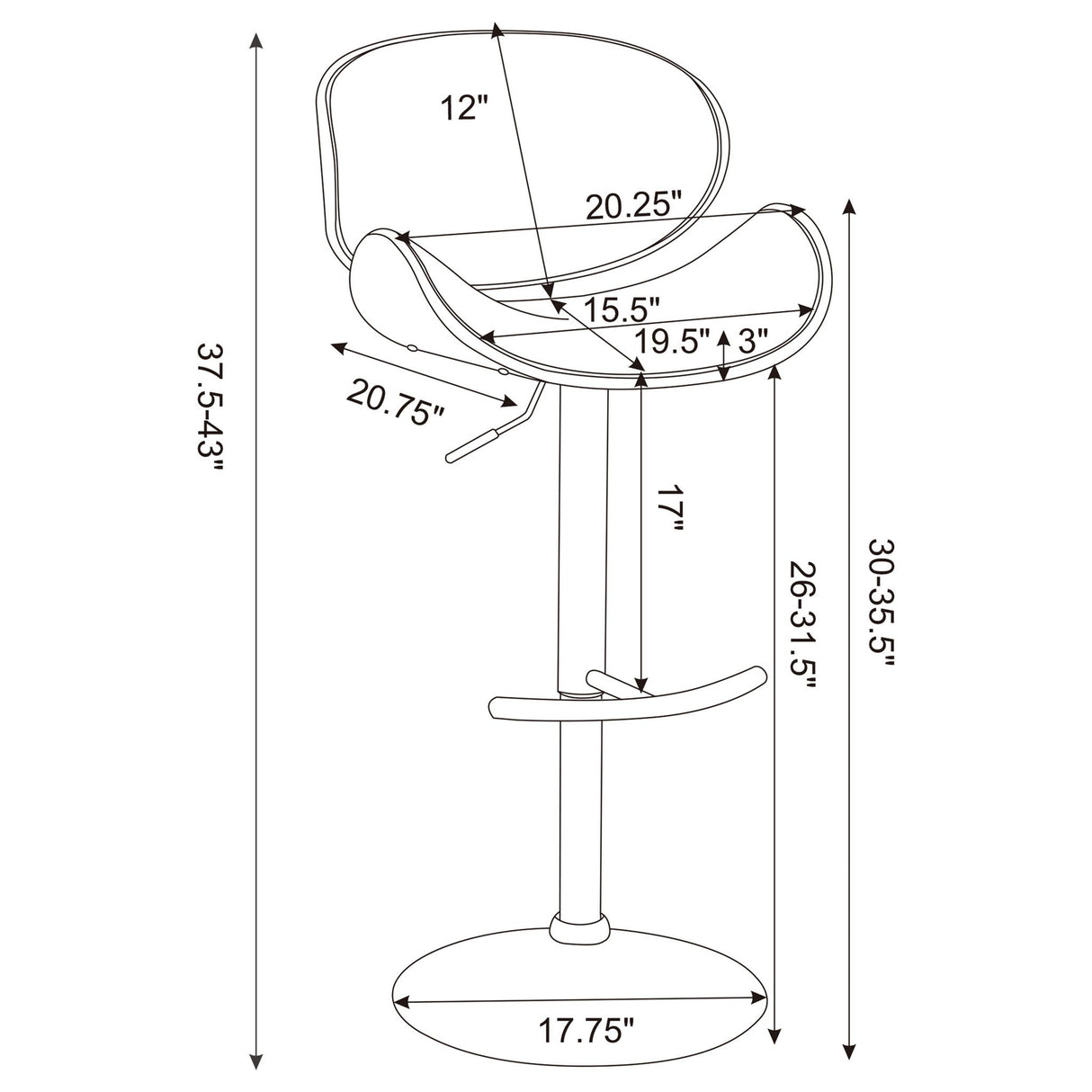 Adjustable Height Bar Stool - Black