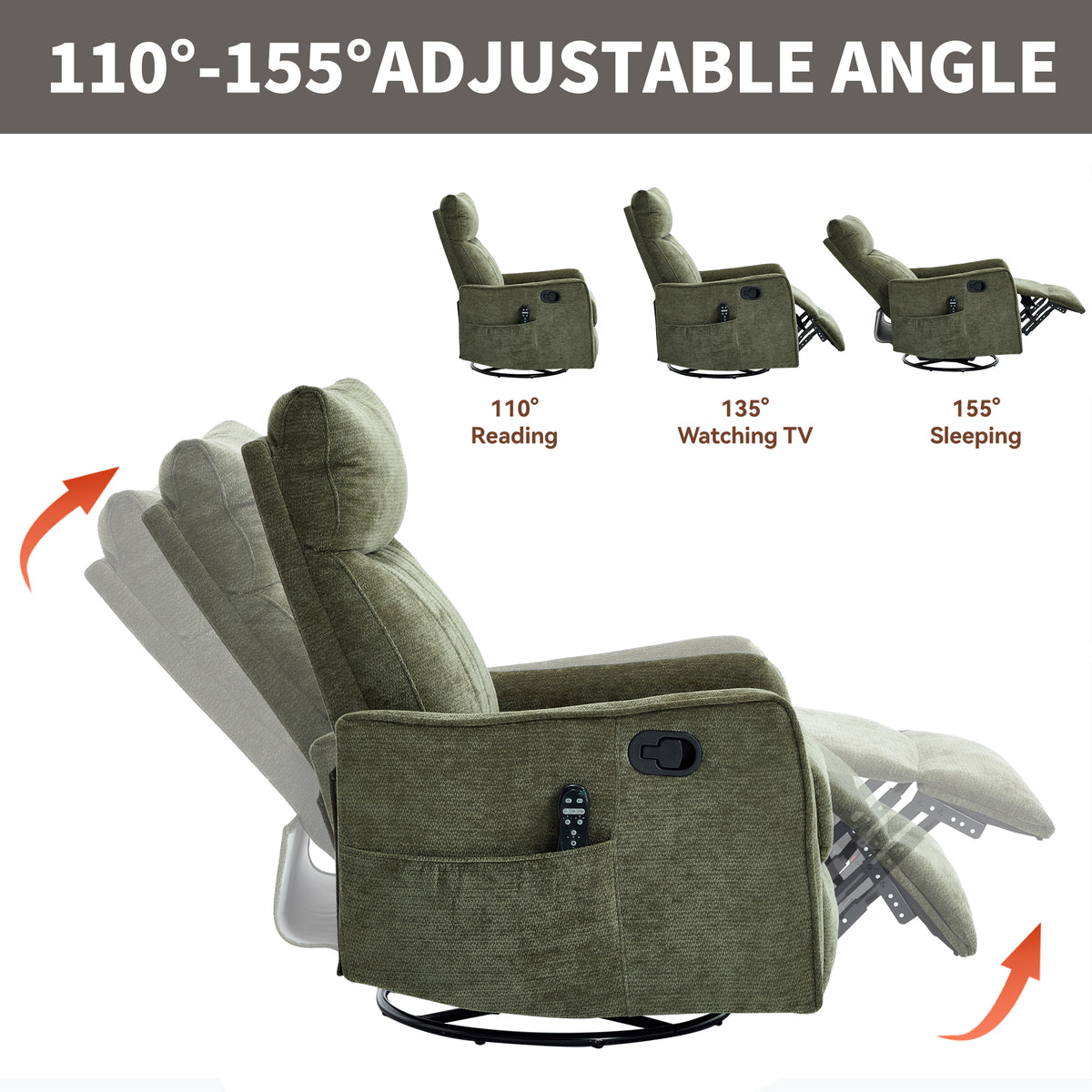 Green Heat Massage Manual Recliner Chair
