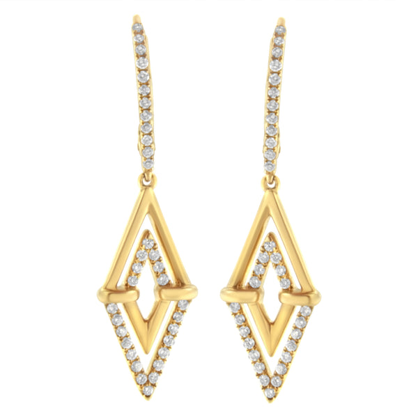 14K Yellow Gold 3/8 Cttw Double Triangle Drop and Dangle Diamond Earrings (G-H Color, SI1-SI2 Clarity)