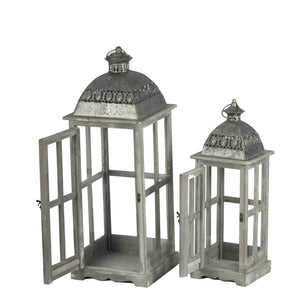Wooden Candle Lantern Decorative, Hurricane Lantern Holder Decor For Indoor Outdoor, Home Garden Wedding - Gray