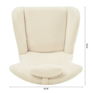 Rocking Chair Nursery, Teddy Upholstered Rocker Glider Chair With High Backrest, Adjustable Headrest & Pocket, Comfy Glider Chair For Nursery, Bedroom, Living Room, Offices, Rubber Wood