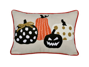 Halloween Pumpkin Embroidered Throw Pillow – Spooky Polka Dot