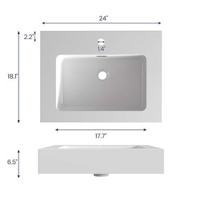 Glossy White Integrated Solid Surface Basin Without Drain & Faucet