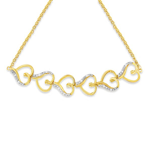 14K Yellow Gold Plated .925 Sterling Silver Diamond Accent Heart Link Bolo Bracelet